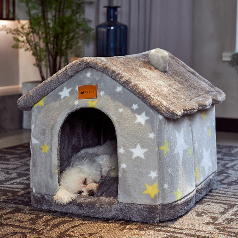 Foldable Dog, Cat Winter Bed, House Enclosed Cave Sofa