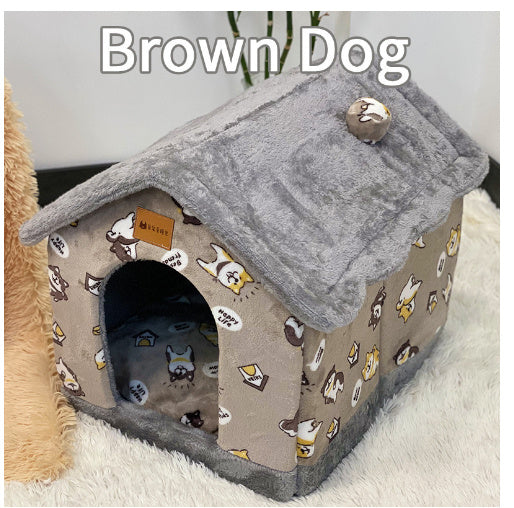 Foldable Dog, Cat Winter Bed, House Enclosed Cave Sofa