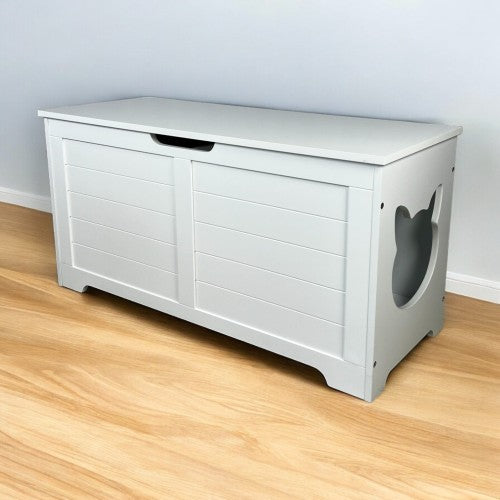 White Cat Litter Box Furniture with Top Opening, Hidden Washroom Cabinet for Large Cats