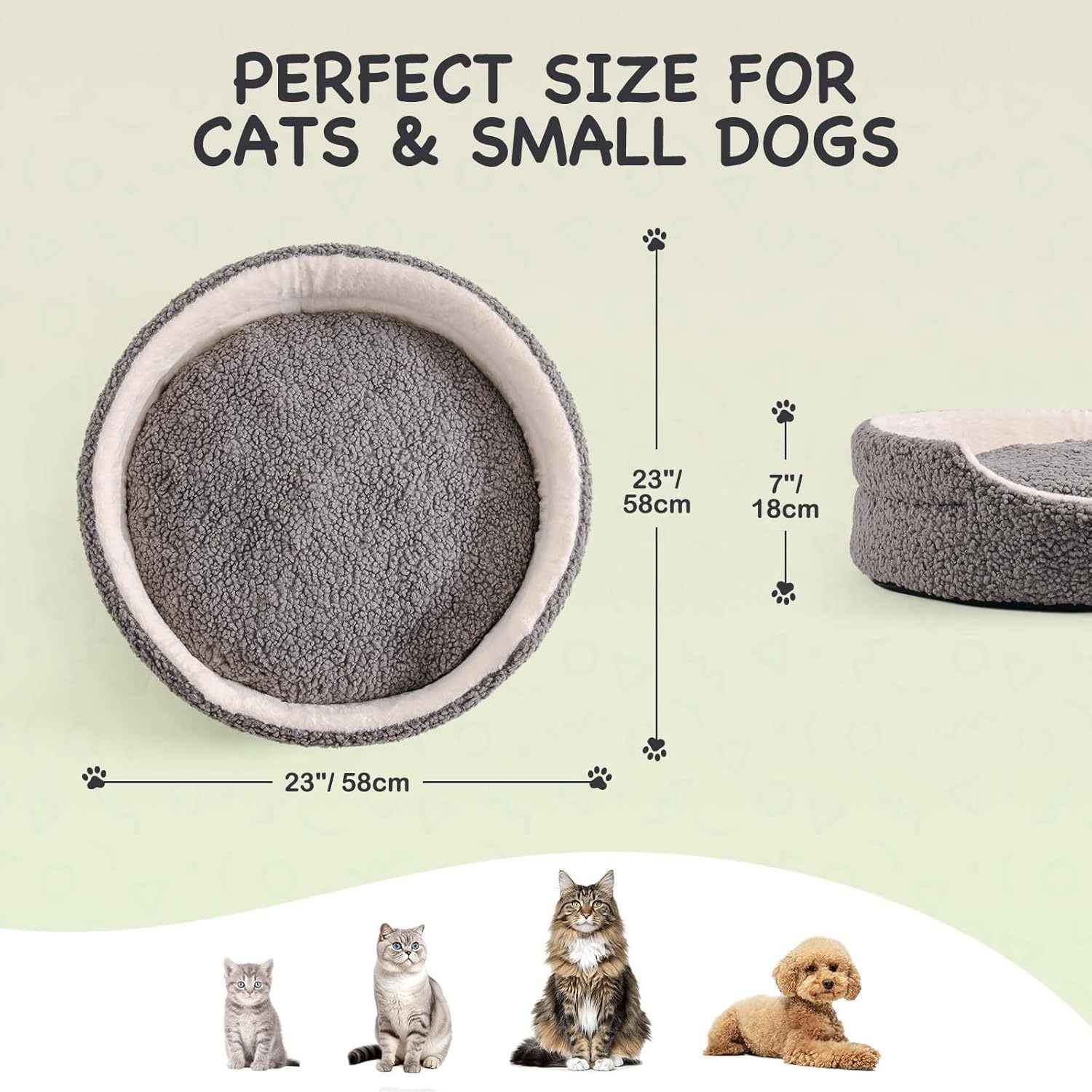 Mewoo Washable 23x23x7 Inch Orthopedic Dog Cat Bed With Non-Slip Bottom