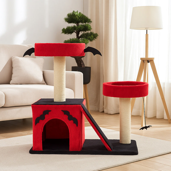 Red Black Gothic Cat Tower with Condo and Spider Toy