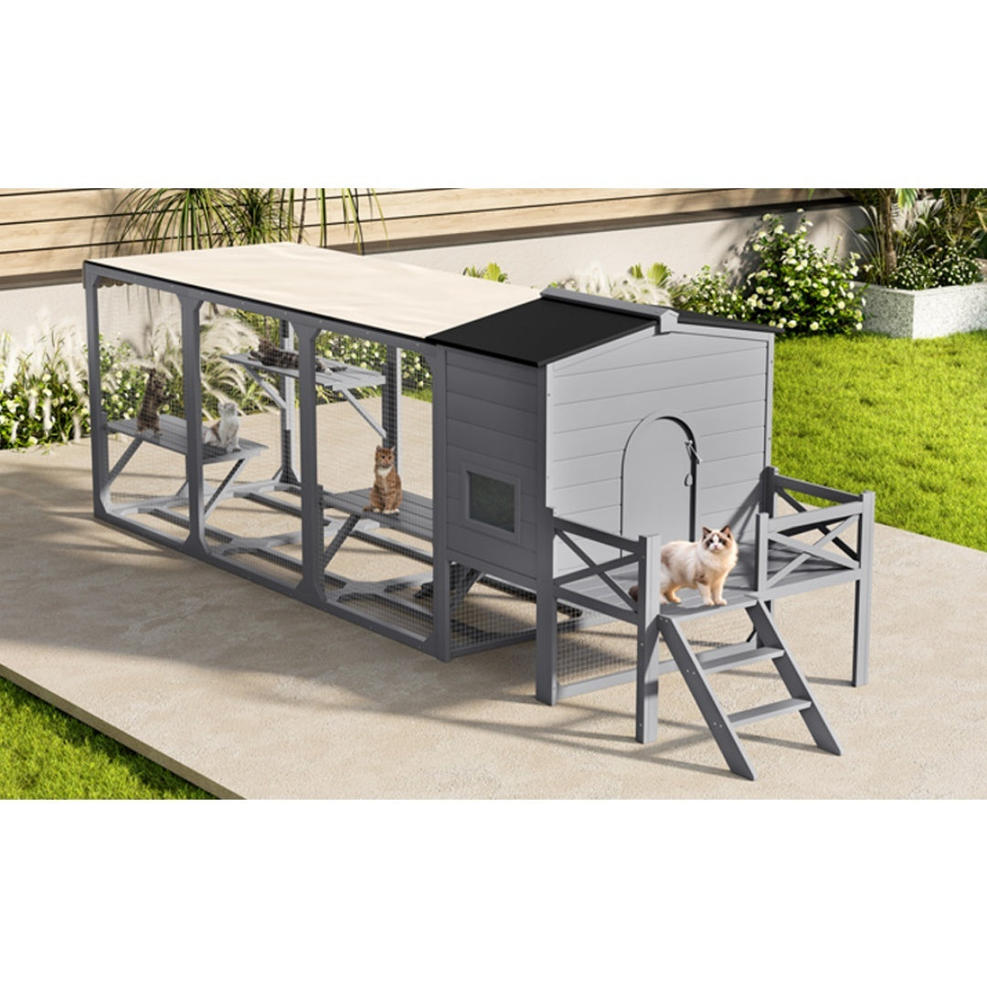 Catio Outdoor Cat House with Platforms, Swing, and Removable Cover