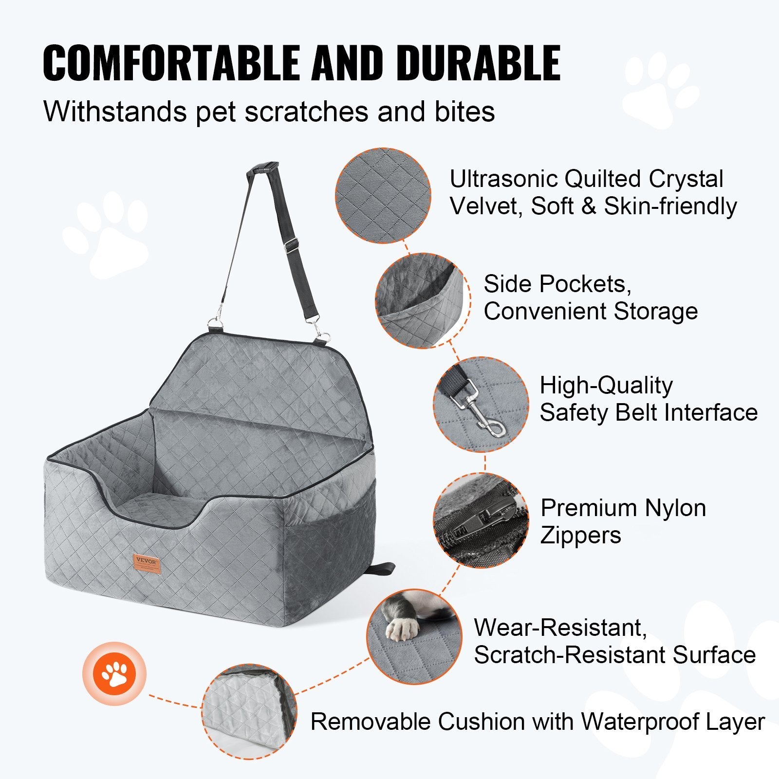 Dog Booster Car Seat Small Medium Large Dog Up To 55 Lbs Gray