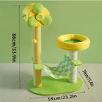 Cat climbing frame with durable scratch posts, plush platforms, hammocks, toys, and removable gel pads