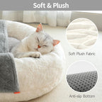 Washable Pet Bed With Blanket & Non-Slip Base For Cats & Small Dogs 22'' X 22'', White