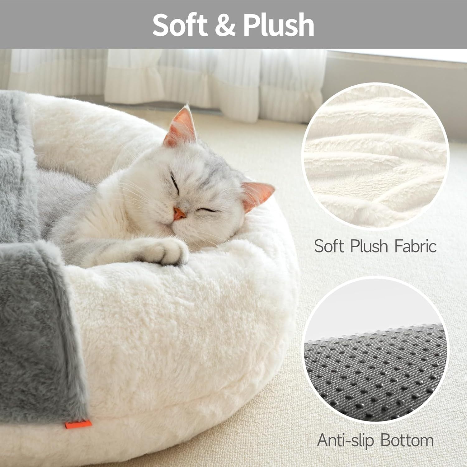 Washable Pet Bed With Blanket & Non-Slip Base For Cats & Small Dogs 22'' X 22'', White