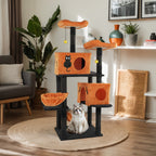 Large Halloween Cat Tower with Perches, Hammocks, and Scratching Posts