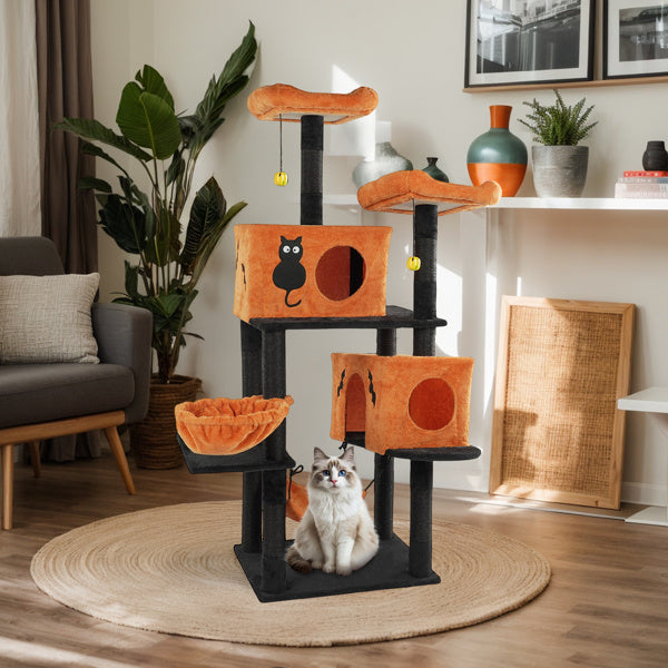 Large Halloween Cat Tower with Perches, Hammocks, and Scratching Posts