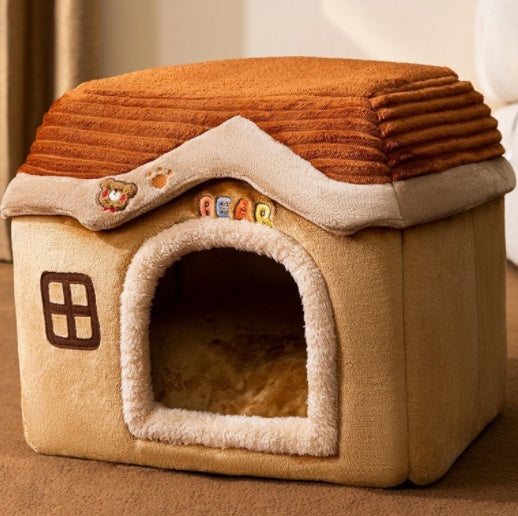 Foldable Dog, Cat Winter Bed, House Enclosed Cave Sofa