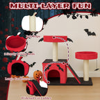 Red Black Gothic Cat Tower with Condo and Spider Toy