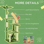 Green Cat Tree with Hammock, Scratching Posts, Platforms, and Play Ball