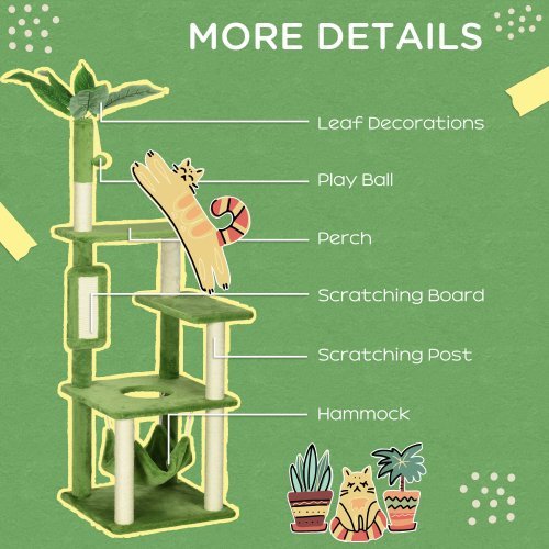 Green Cat Tree with Hammock, Scratching Posts, Platforms, and Play Ball