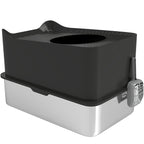Extra Large Stainless Steel Litter Box, Enclosed Cat Litter Box With Scoop, Top Entrance, Non-slip Pads, Black