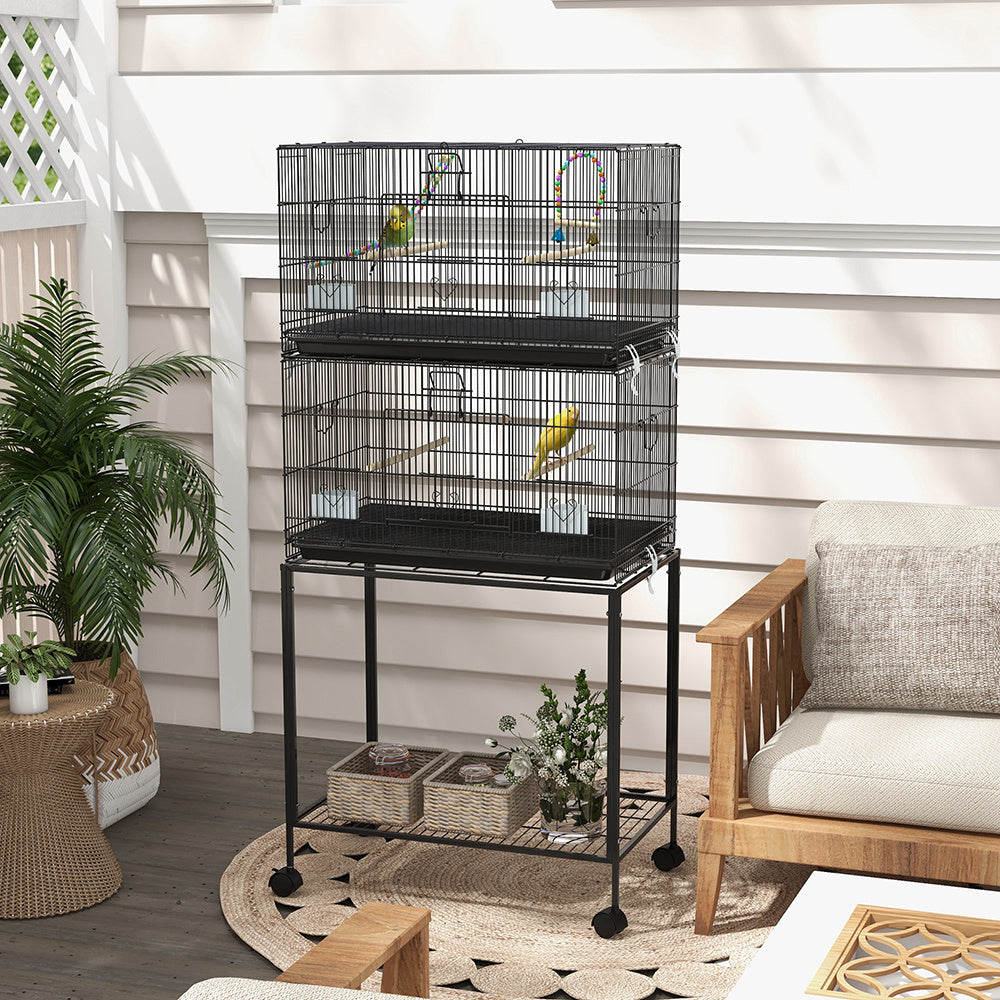 Double Stackable Bird Cage On Wheels With Stand, For Canaries