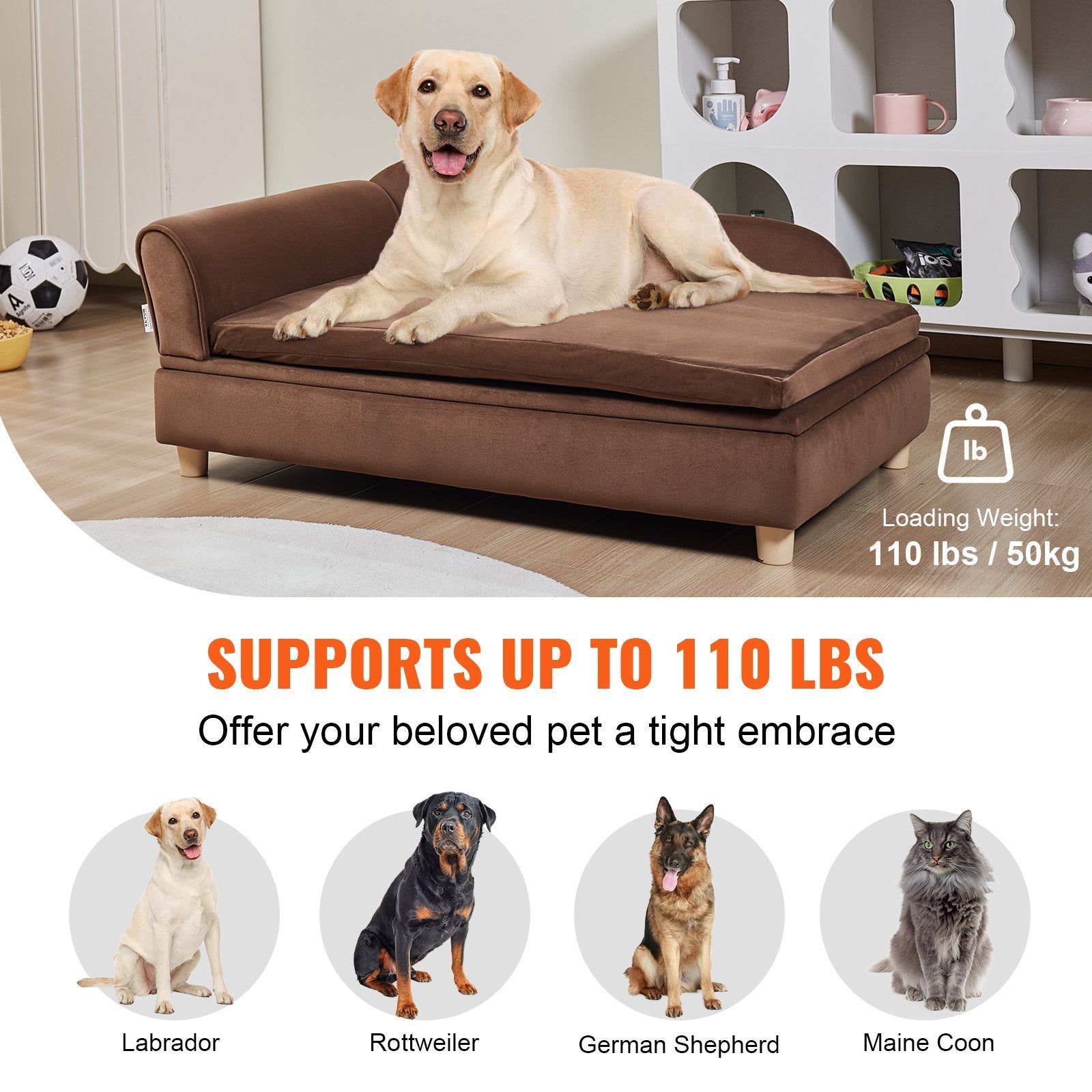 Pet Sofa, Dog Couch For Large-Sized Dogs And Cats, Soft Velvety Dog Sofa Bed, 110 Lbs Loading Cat Sofa